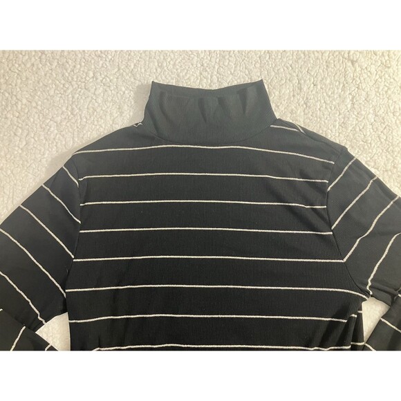 SERRA 2 Pack Ladies Ribbed Mock Neck Sweaters L Grey & Black Striped Shimmer - Picture 4 of 10